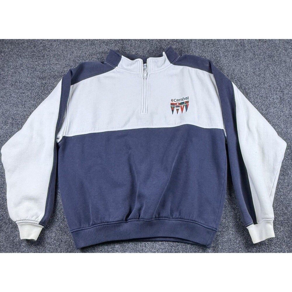 VINTAGE Carnival Cruise Sweatshirt Men Small Blue 1/4 Zip Pullover Knit